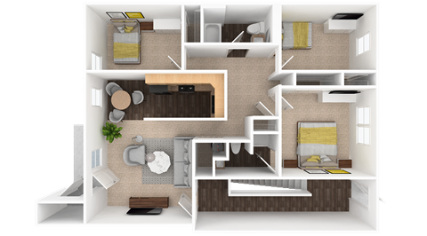 3 Bed | 2 Bath | 1023 Sq. Ft. Junction Floor Plan at HUB of New Albany, New Albany, Indiana